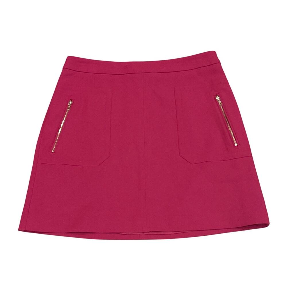 Loft Red Mini Skirt 10 Ann Taylor gold zipper pockets